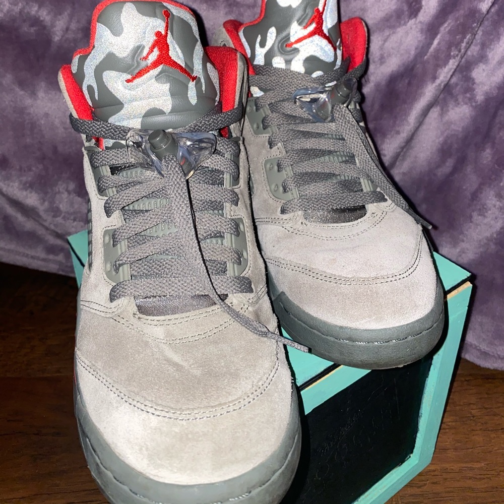 Jordan Men's Gray and Red Suede Sneakers